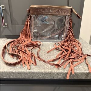 Brown Fringe Clear Stadium Bag